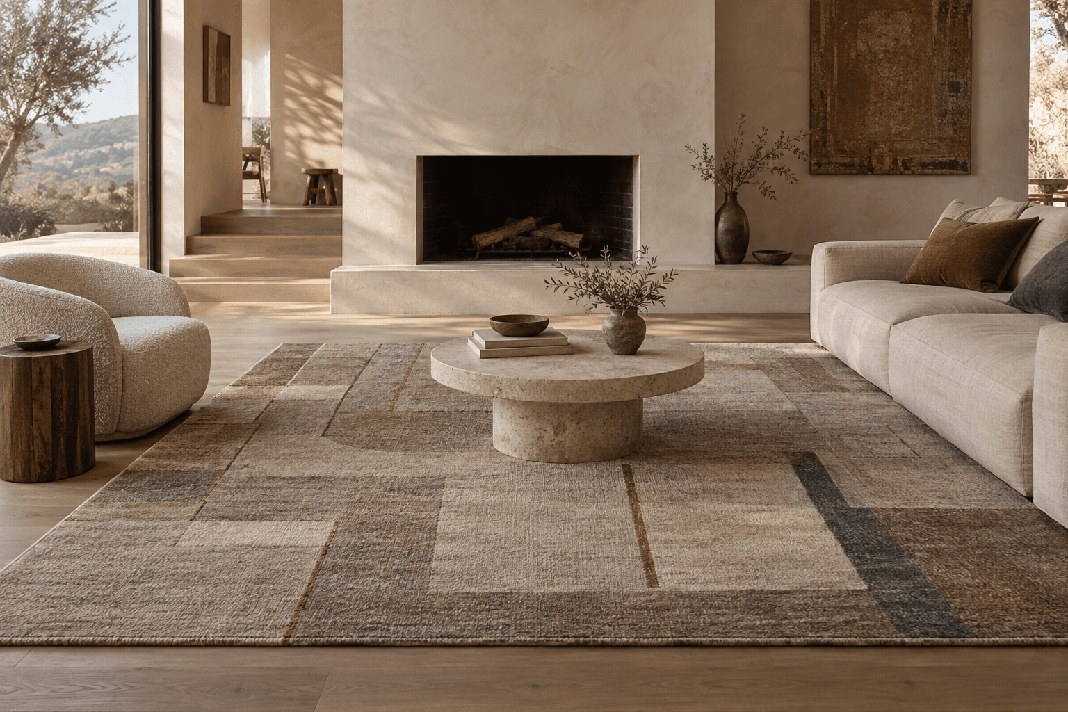 Handmade rug in a warm, contemporary interior